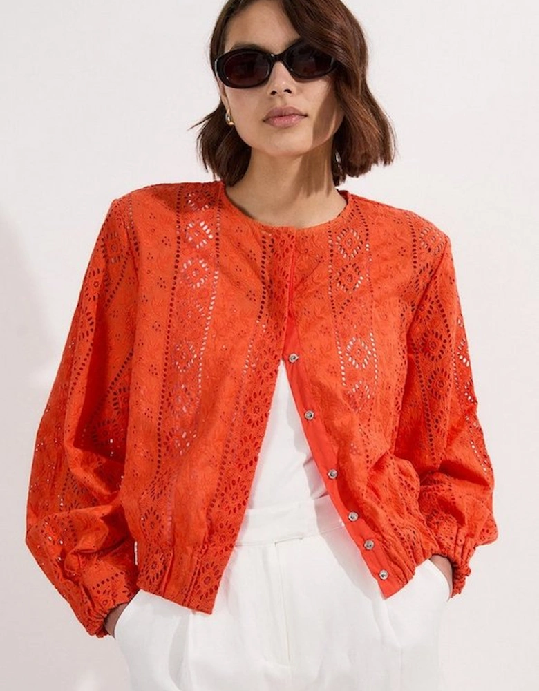 Cotton Broderie Woven Bomber Jacket