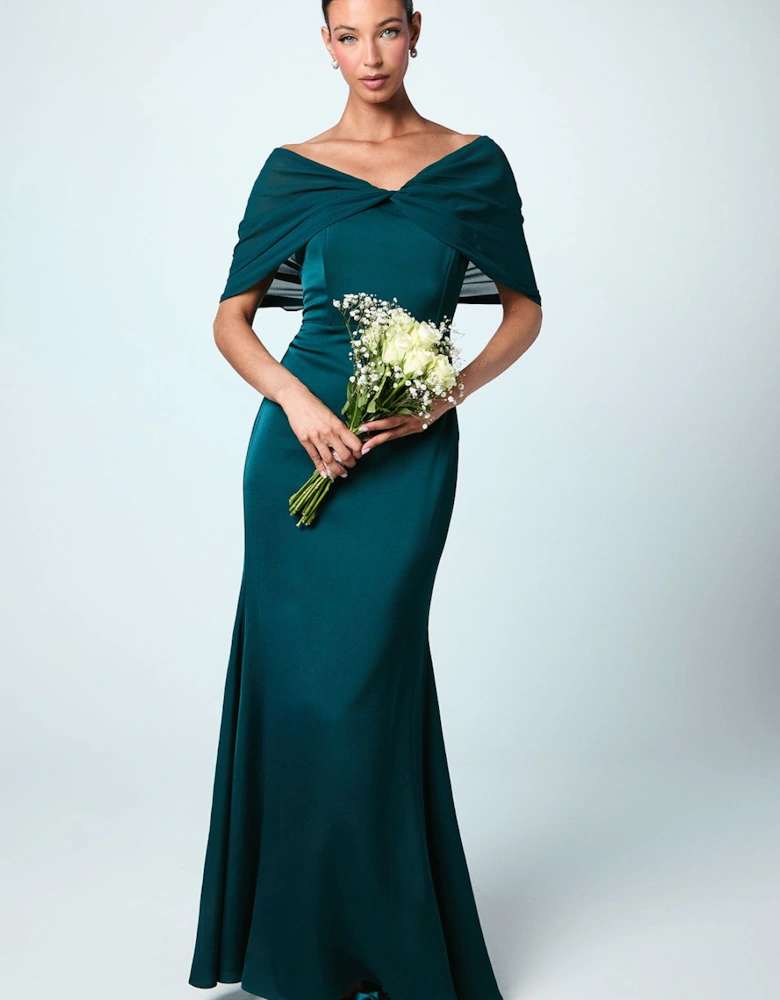Chiffon Bardot Satin Bridesmaids Dress