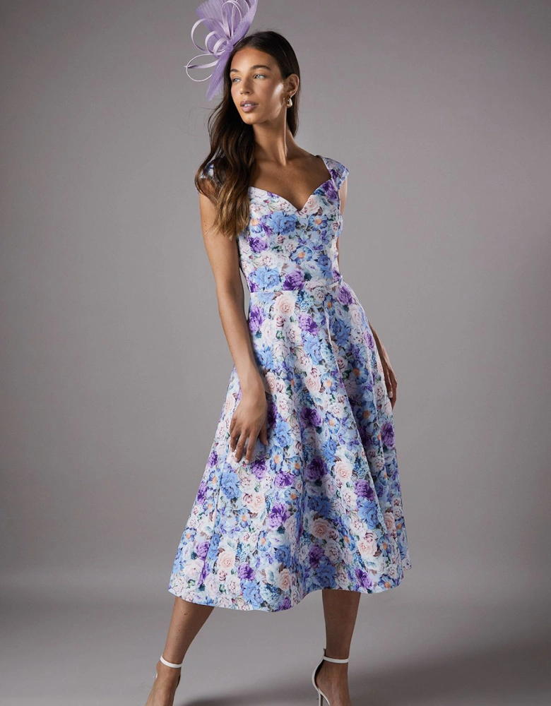 Floral Sweetheart Scuba Midi Dress