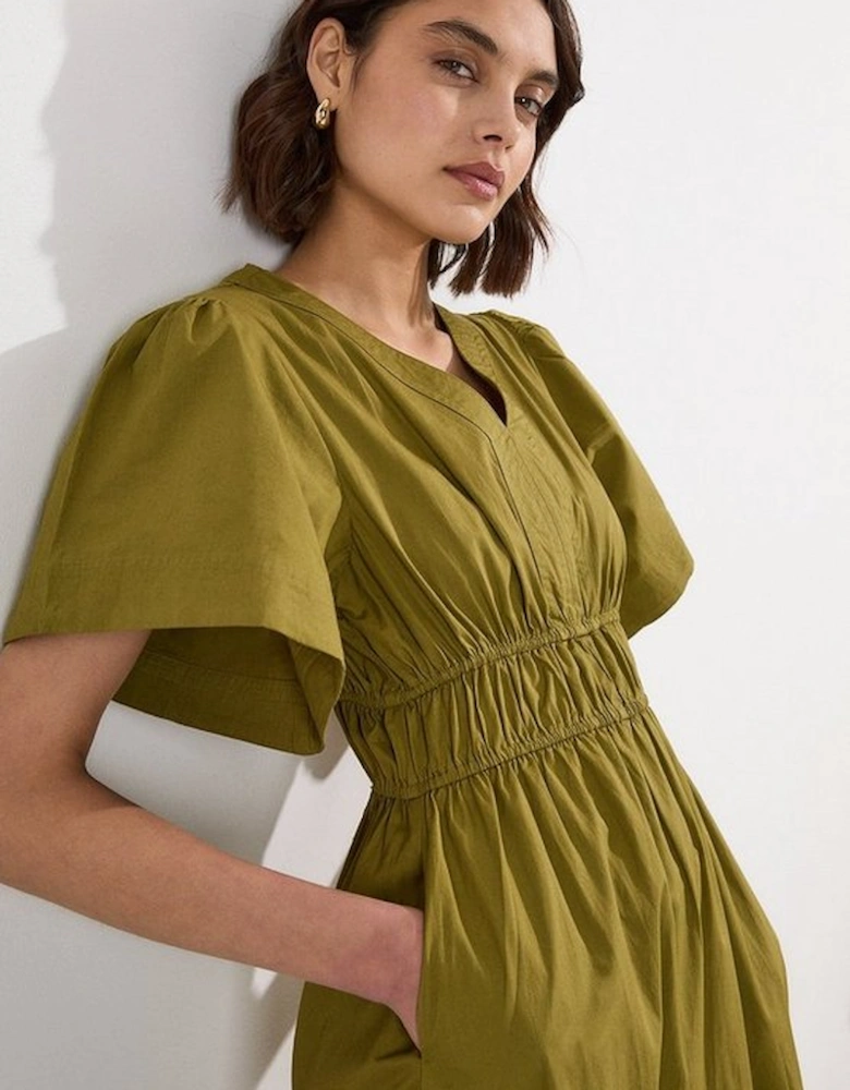 Shirred Cotton Tiered Woven Midaxi Dress