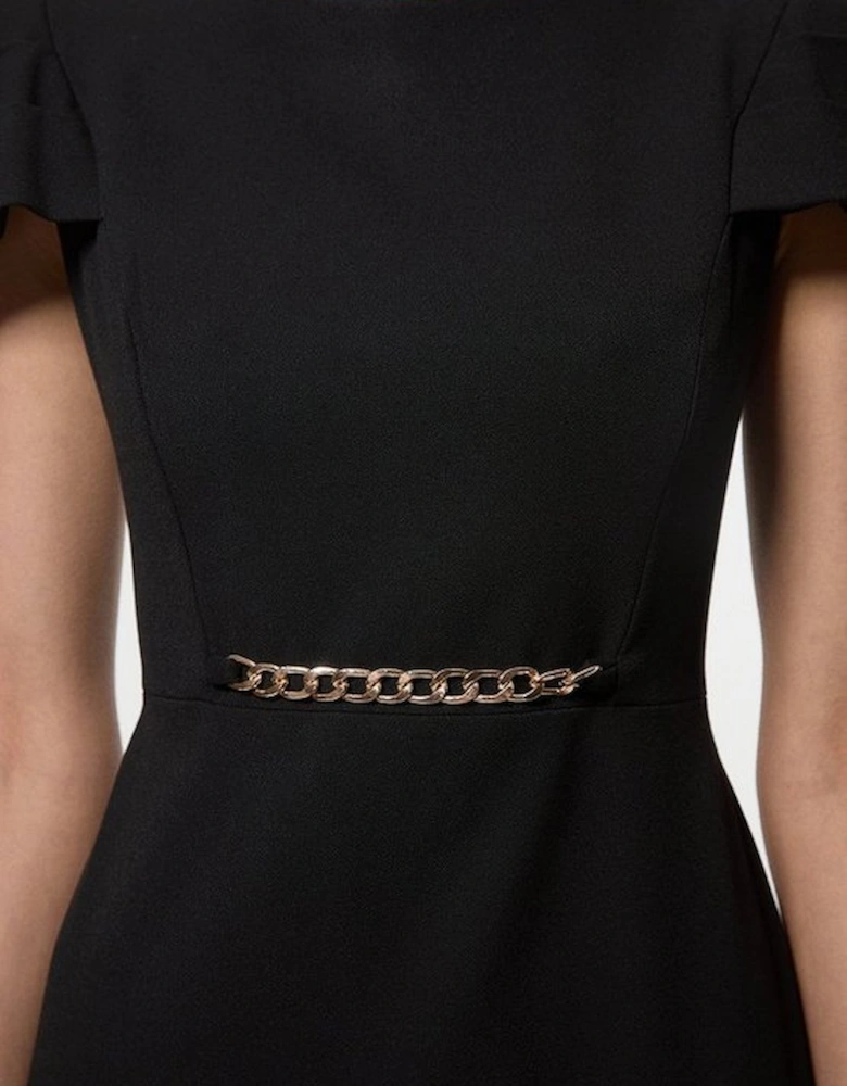 Structured Crepe Shoulder Detail Tailored Midi Dress