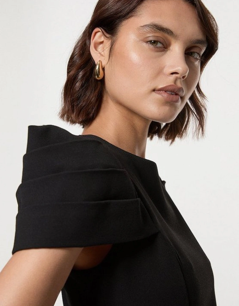 Structured Crepe Shoulder Detail Tailored Midi Dress