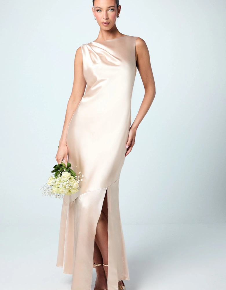 Sleeveless Tie Back Satin Bridesmaids Dress