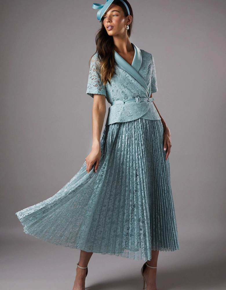 Lace Midi Wrap Top Full Skirt Dress
