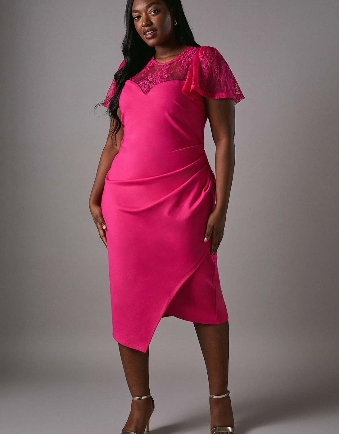 Plus Short Sleeve Jersey Midi Dress With Lace Panel, 2 of 1