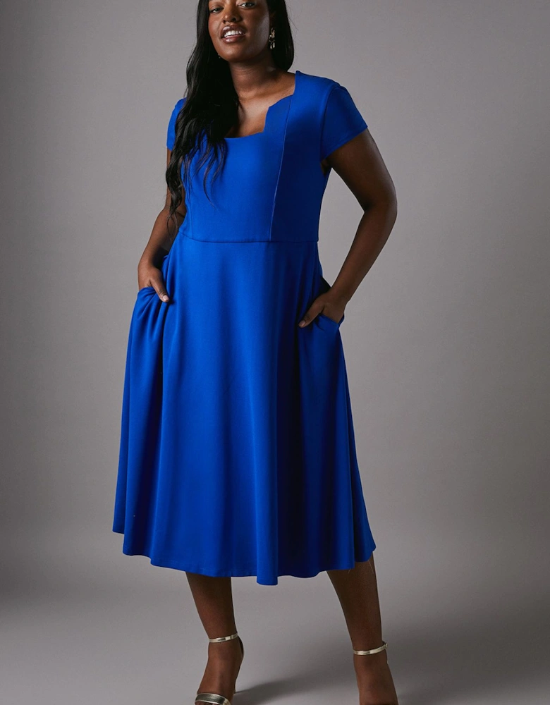 Plus Ponte Midi Dress With Square Neckline