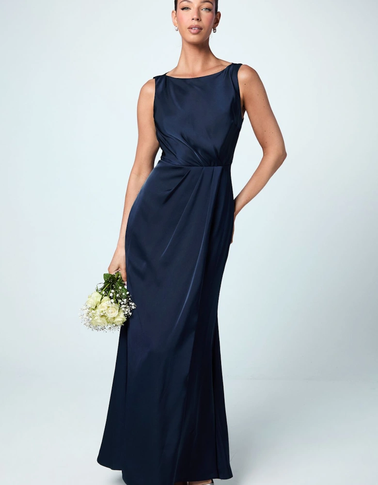 Asymmetric Back Detail Satin Bridesmaid Dress