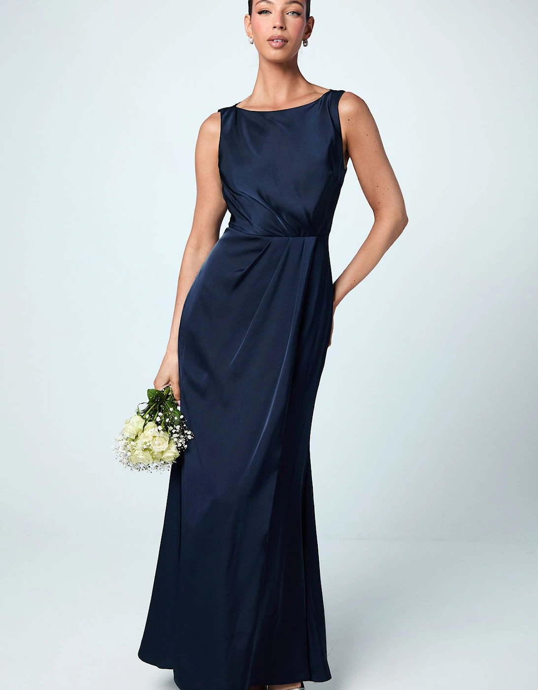 Asymmetric Back Detail Satin Bridesmaid Dress, 2 of 1