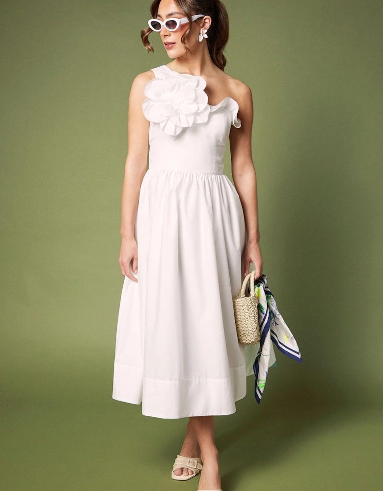 One Shoulder Corsage Midi Dress