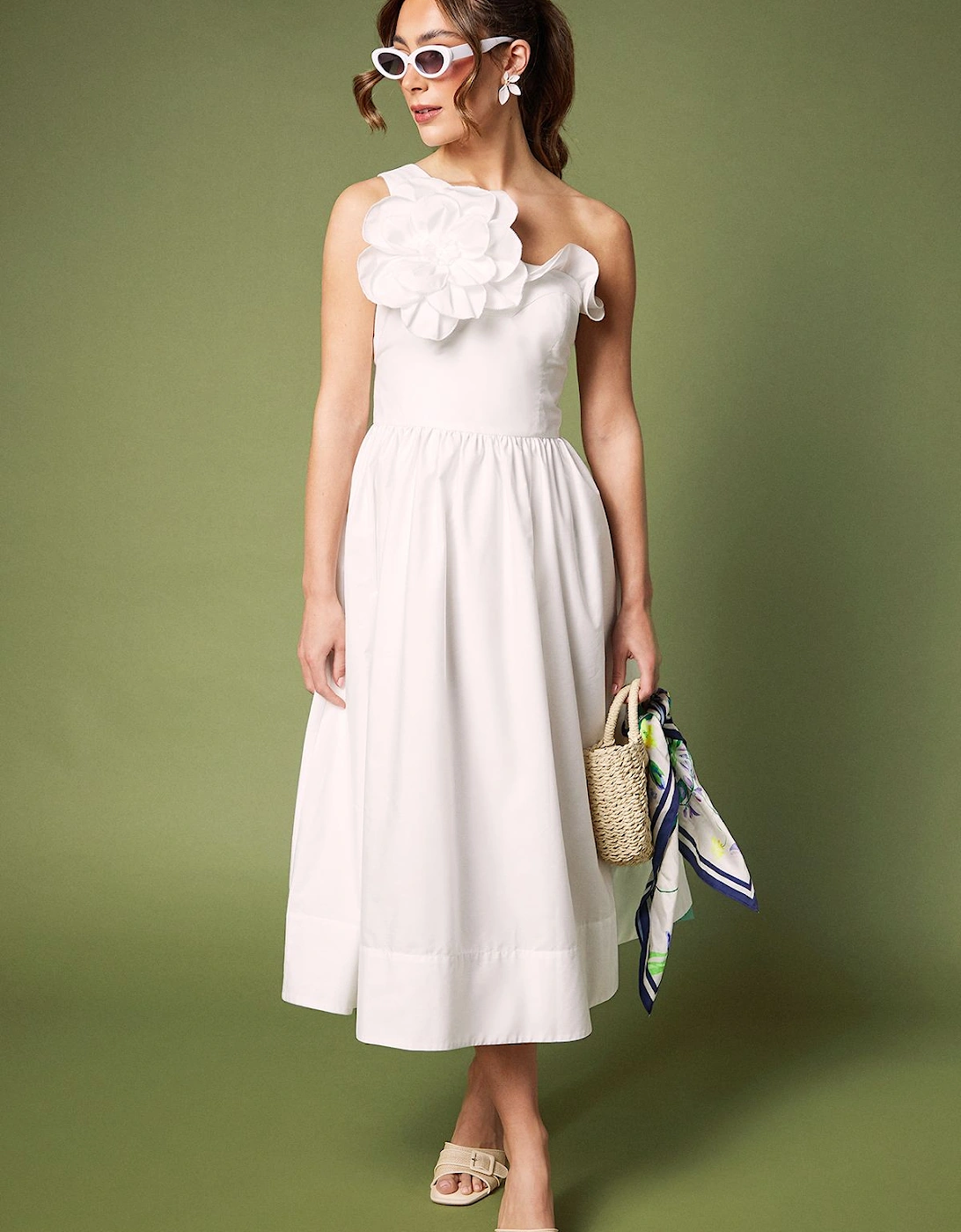 One Shoulder Corsage Midi Dress, 2 of 1