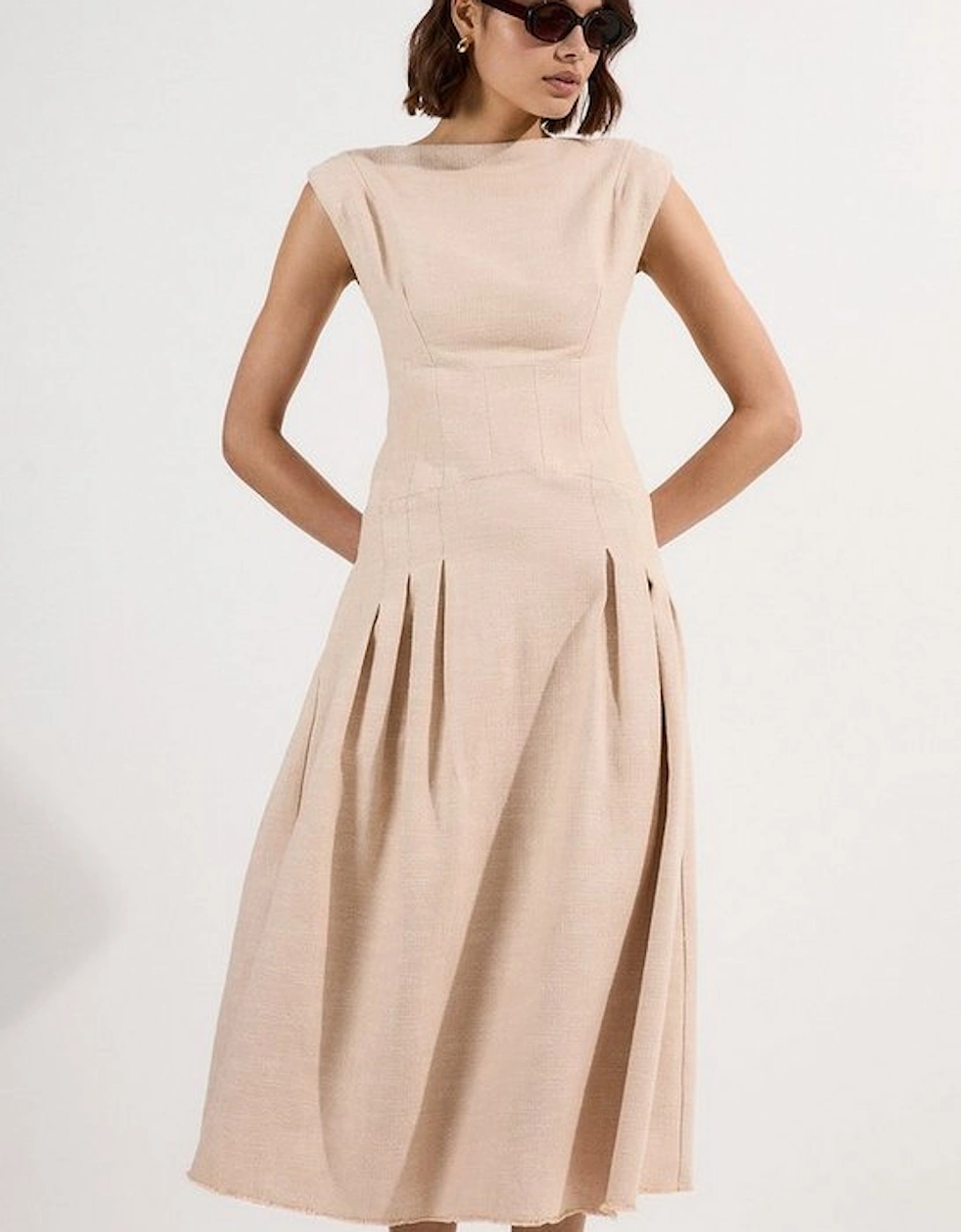 Spring Tweed Tailored Sleeveless Full Skirted Midi Dress, 4 of 3