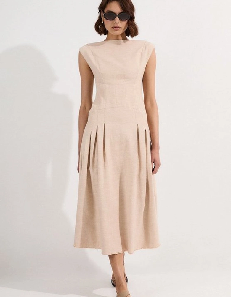 Spring Tweed Tailored Sleeveless Full Skirted Midi Dress