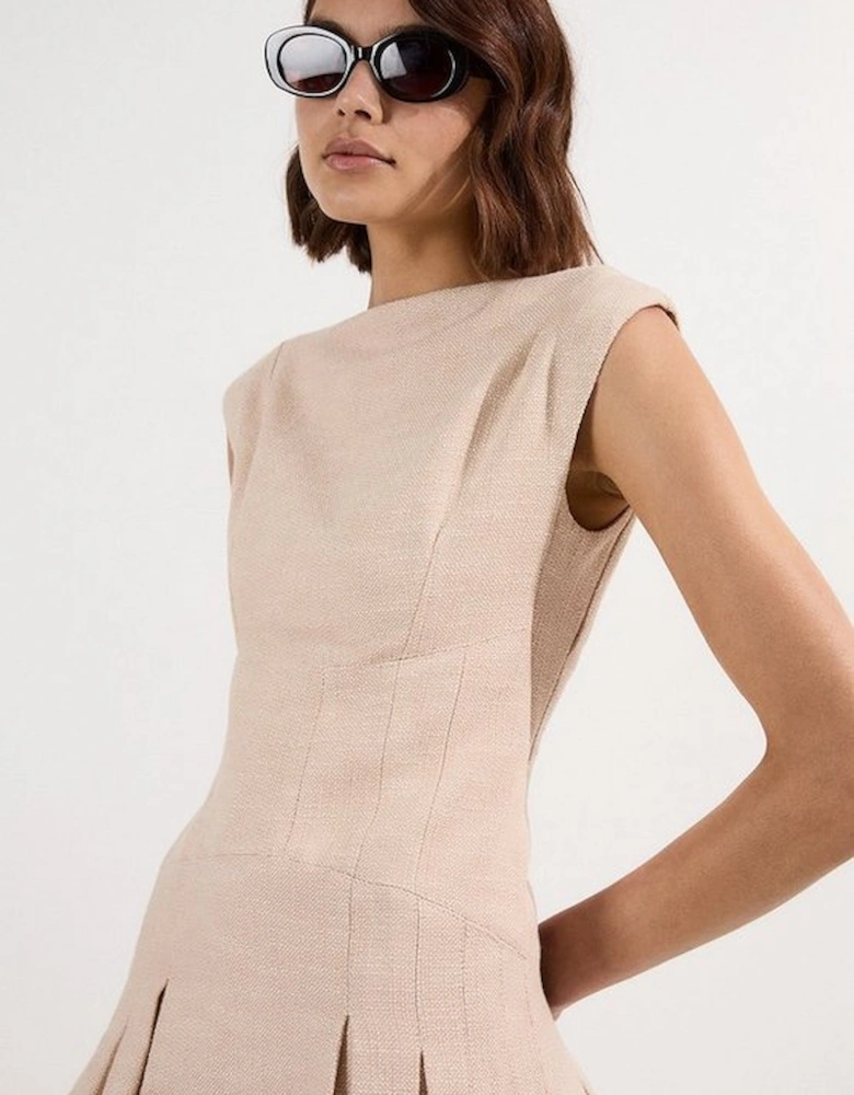Spring Tweed Tailored Sleeveless Full Skirted Midi Dress