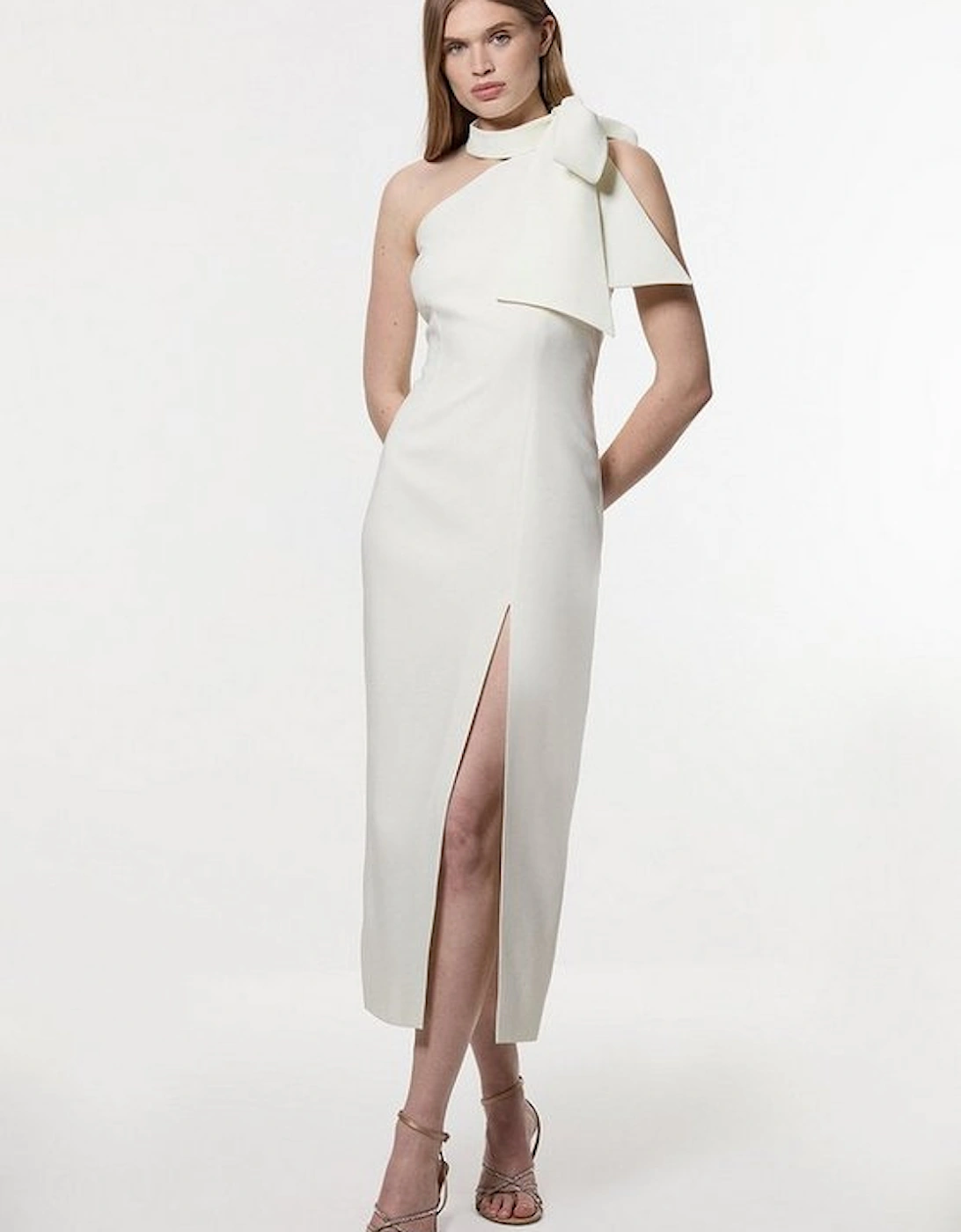 Satin Bow Tie Neck Tailored Midi Dress, 4 of 3