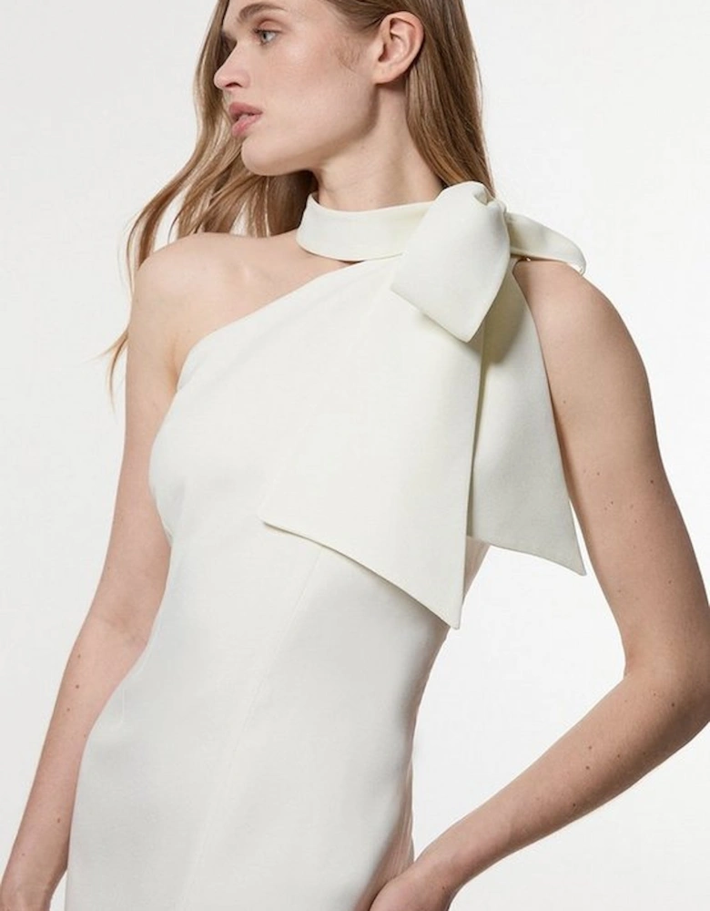 Satin Bow Tie Neck Tailored Midi Dress