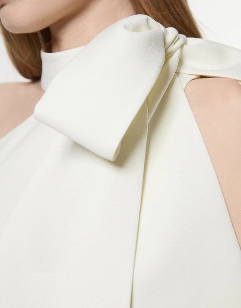 Satin Bow Tie Neck Tailored Midi Dress
