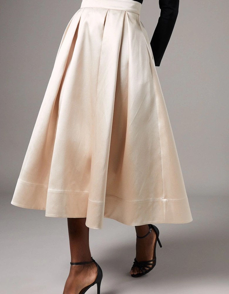 Twill Pleat Midi Skirt
