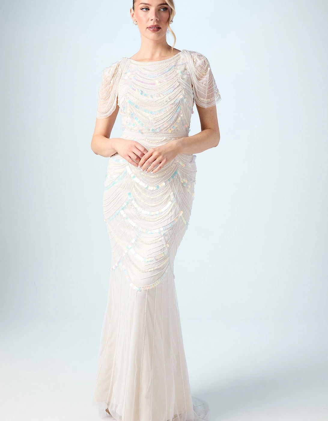 Beaded Tulle Wedding Dress with Cap Sleeve, 2 of 1