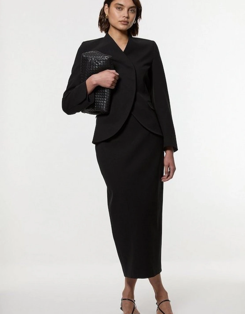 Compact Stretch Asymmetric Single Breasted Tailored Blazer