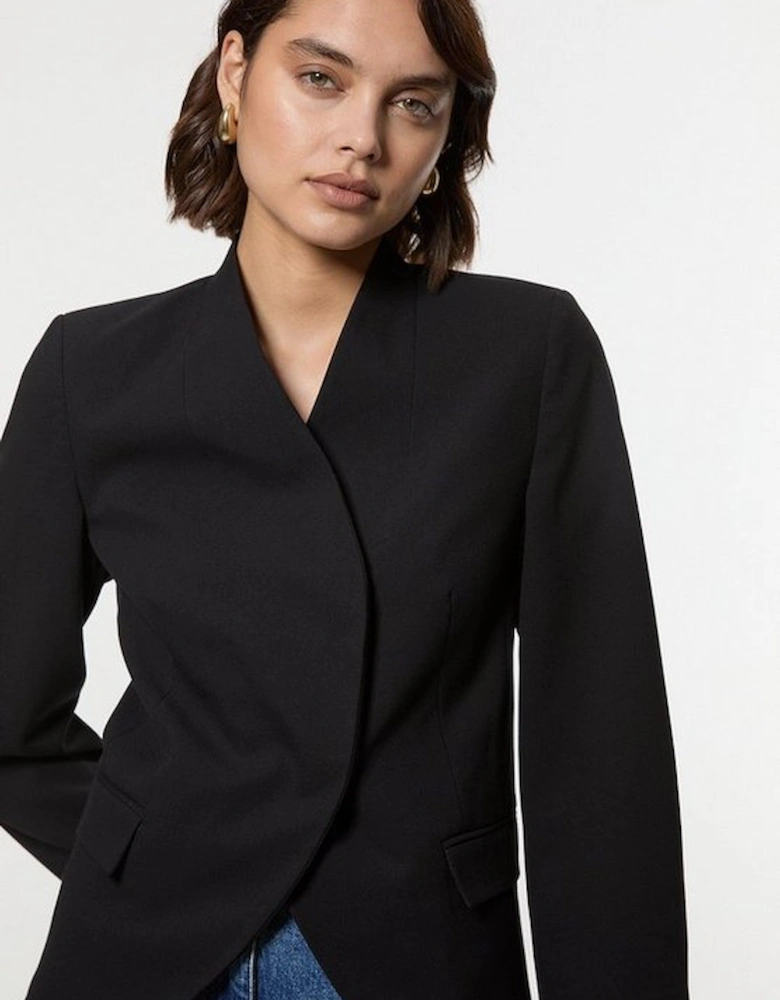 Compact Stretch Asymmetric Single Breasted Tailored Blazer