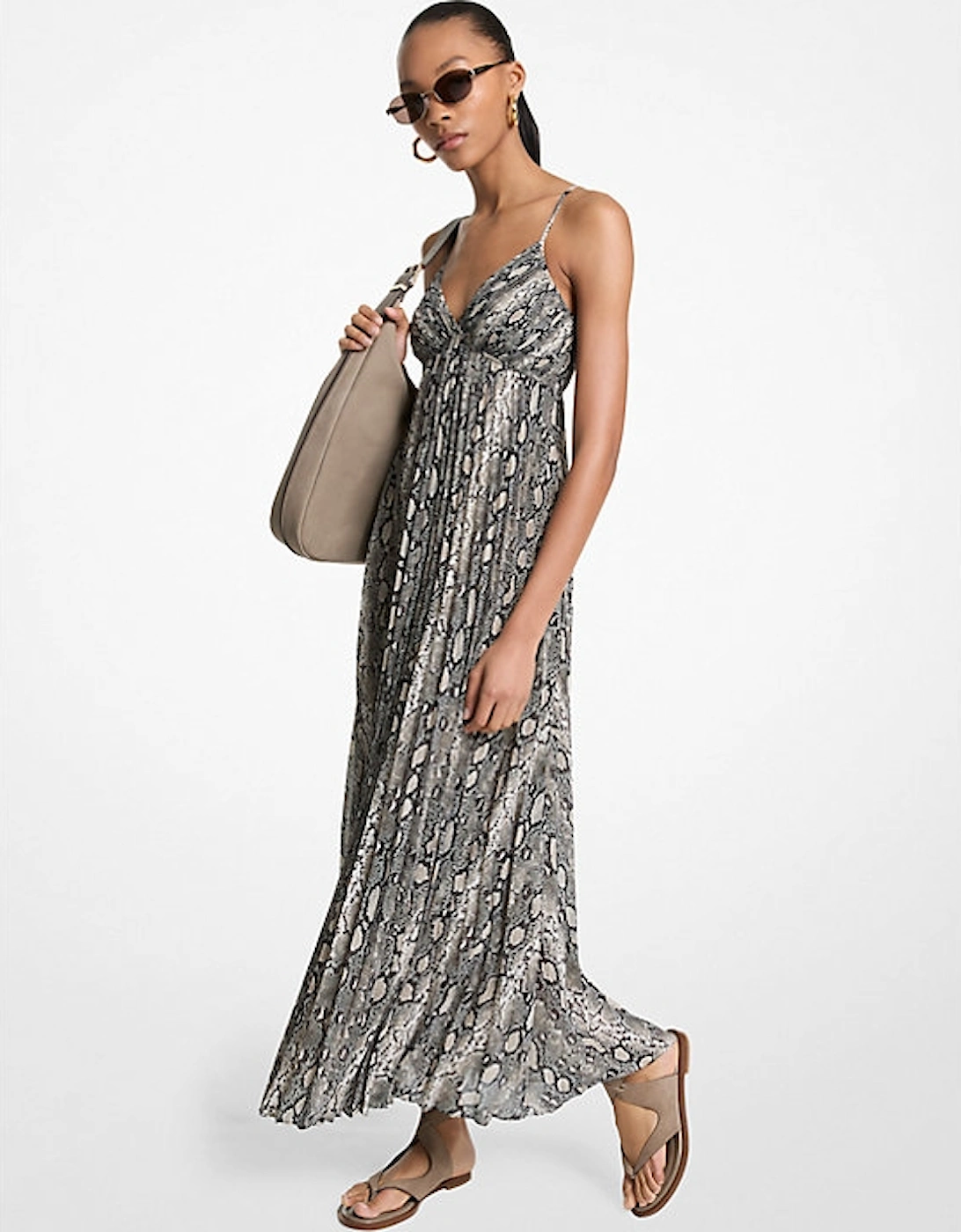 Snake Print Georgette Pleated Maxi Dress, 2 of 1