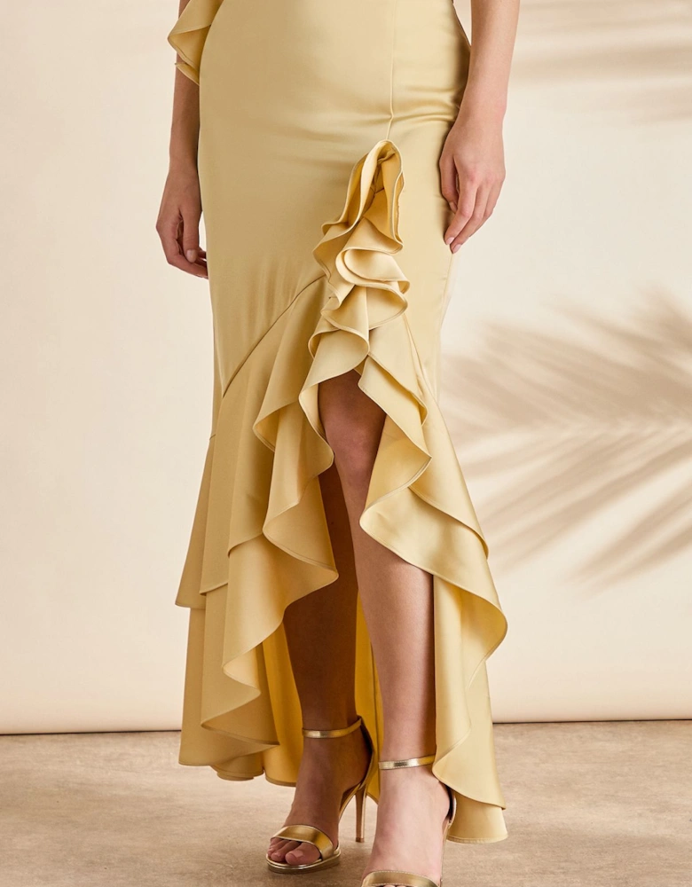 Midi Satin Slip Skirt With Frills