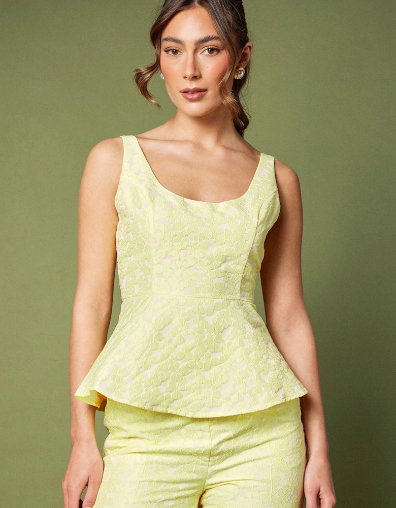 Sleeveless Jacquard Peplum Top