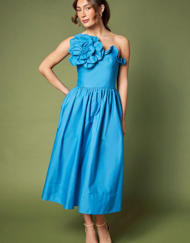 One Shoulder Corsage Midi Dress