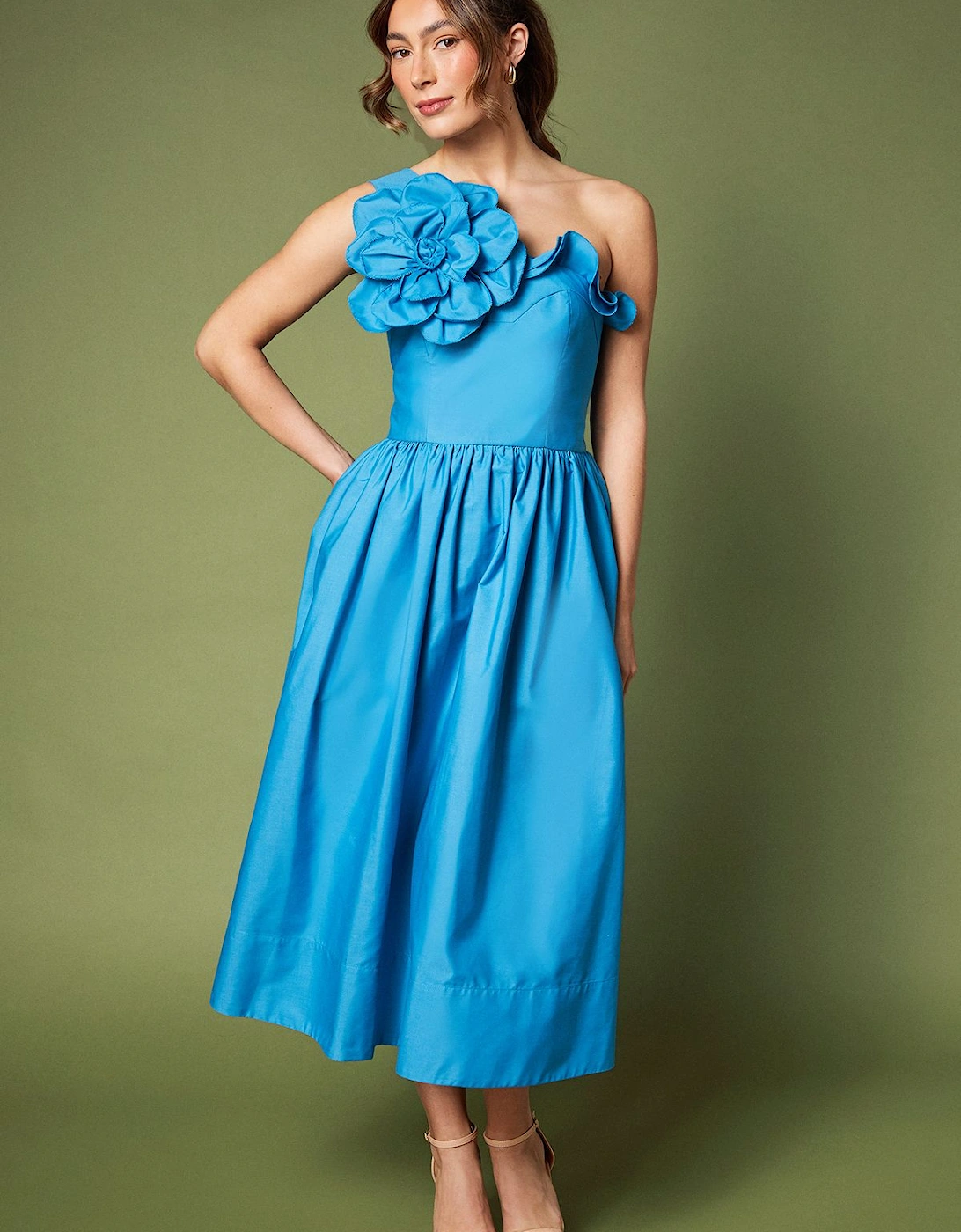 One Shoulder Corsage Midi Dress, 2 of 1