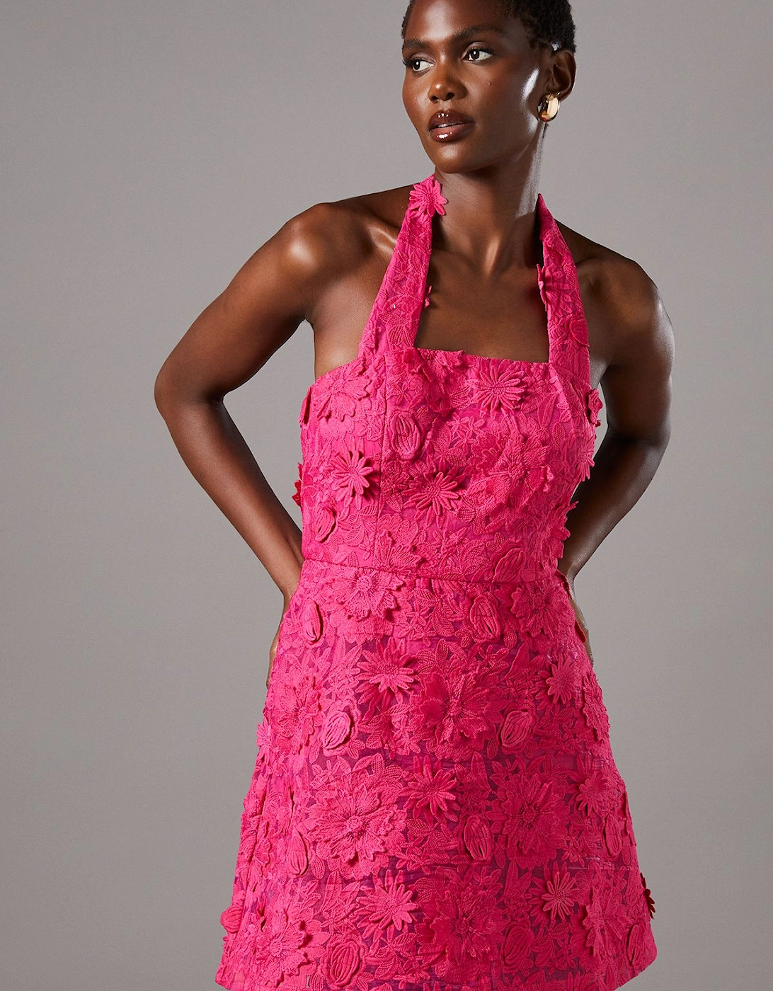 3D Floral Halter Neck Mini Dress, 2 of 1