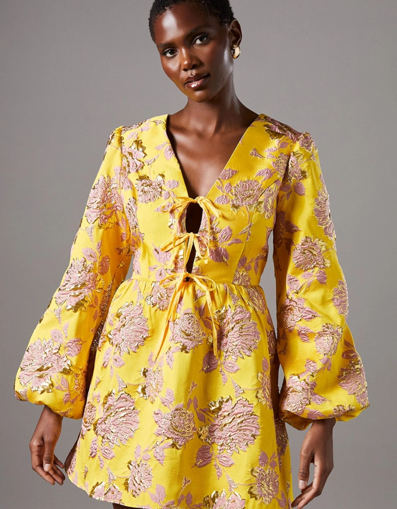 Metallic Jacquard Long Sleeve Mini Dress