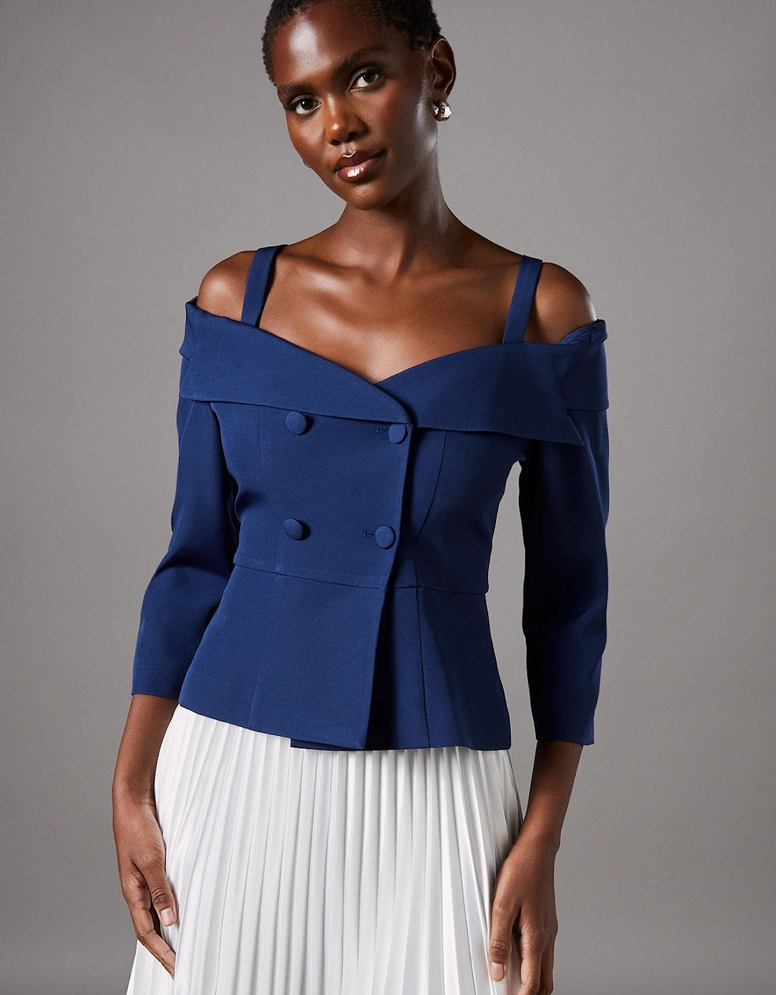 3/4 Sleeve Off Shoulder Peplum Jacket, 2 of 1