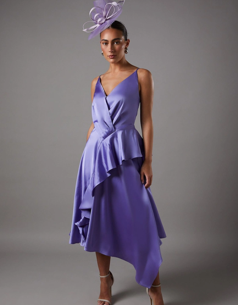 Plunge V Frill Skirt Strappy Midi Dress