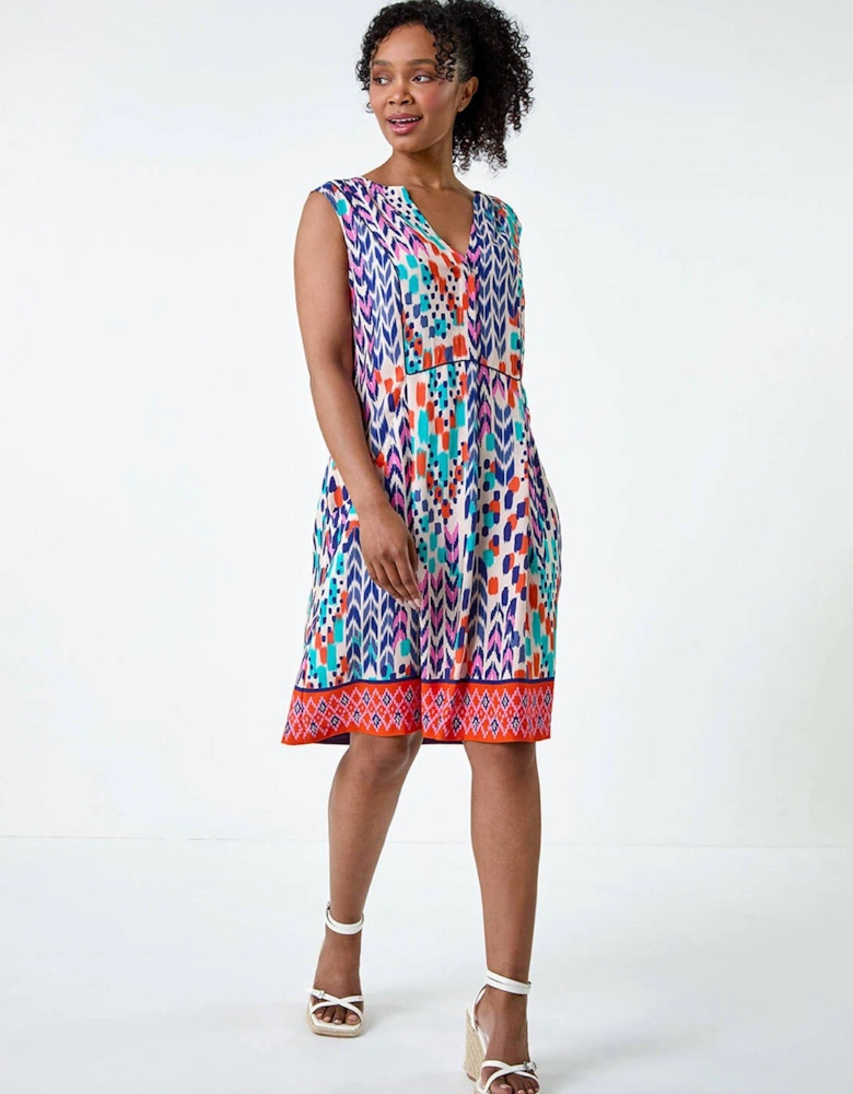 Petite Aztec Button Front Dress - Blue