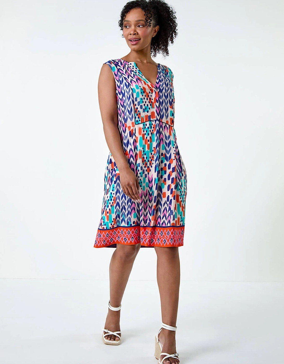 Petite Aztec Button Front Dress - Blue, 2 of 1
