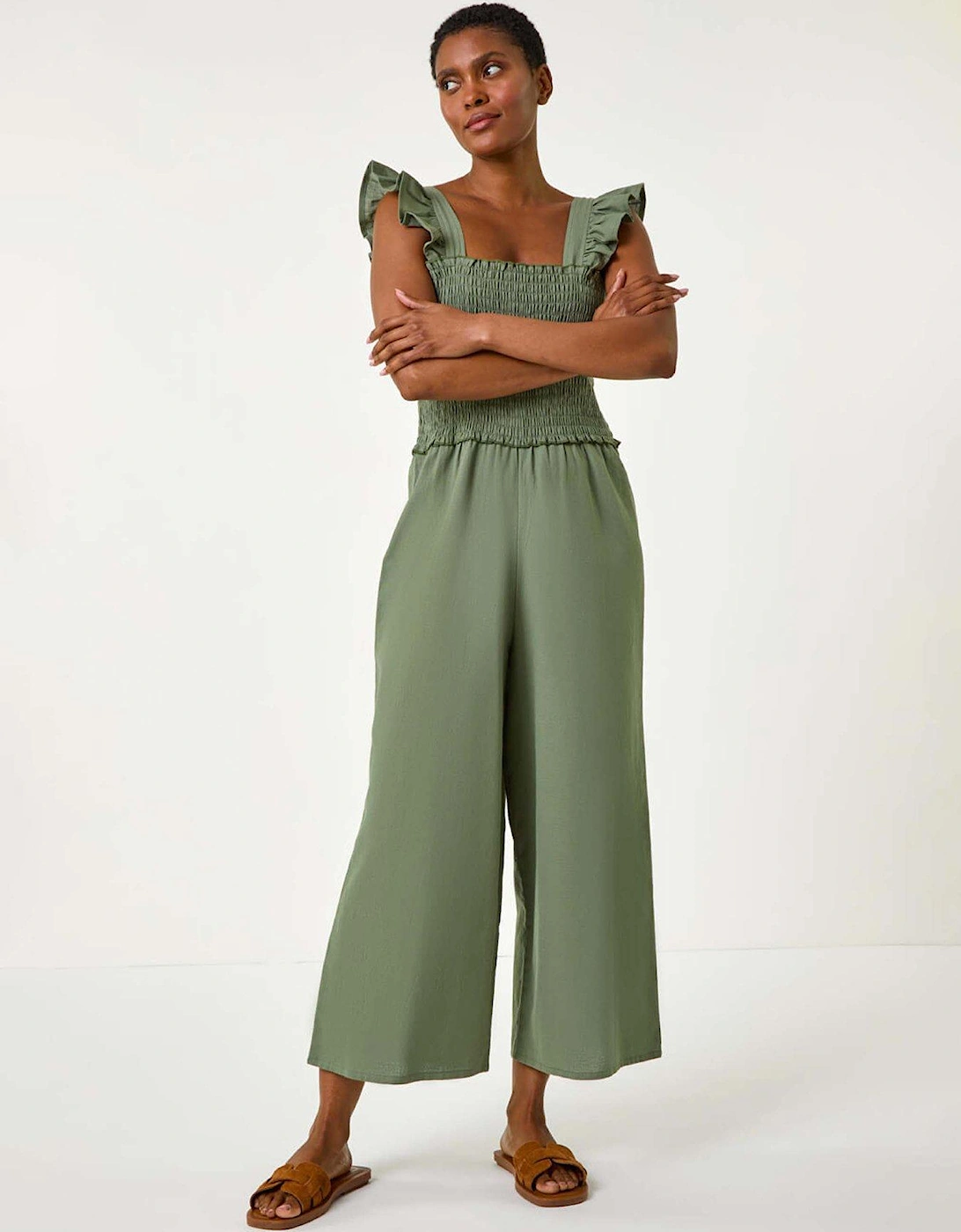 Cotton Linen Blend Frill Jumpsuit, 2 of 1