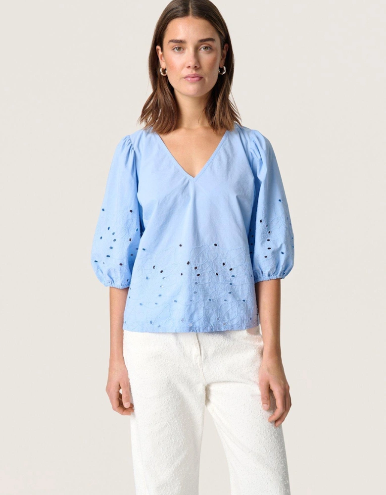 Manja Short Sleeve Blouse - Blue