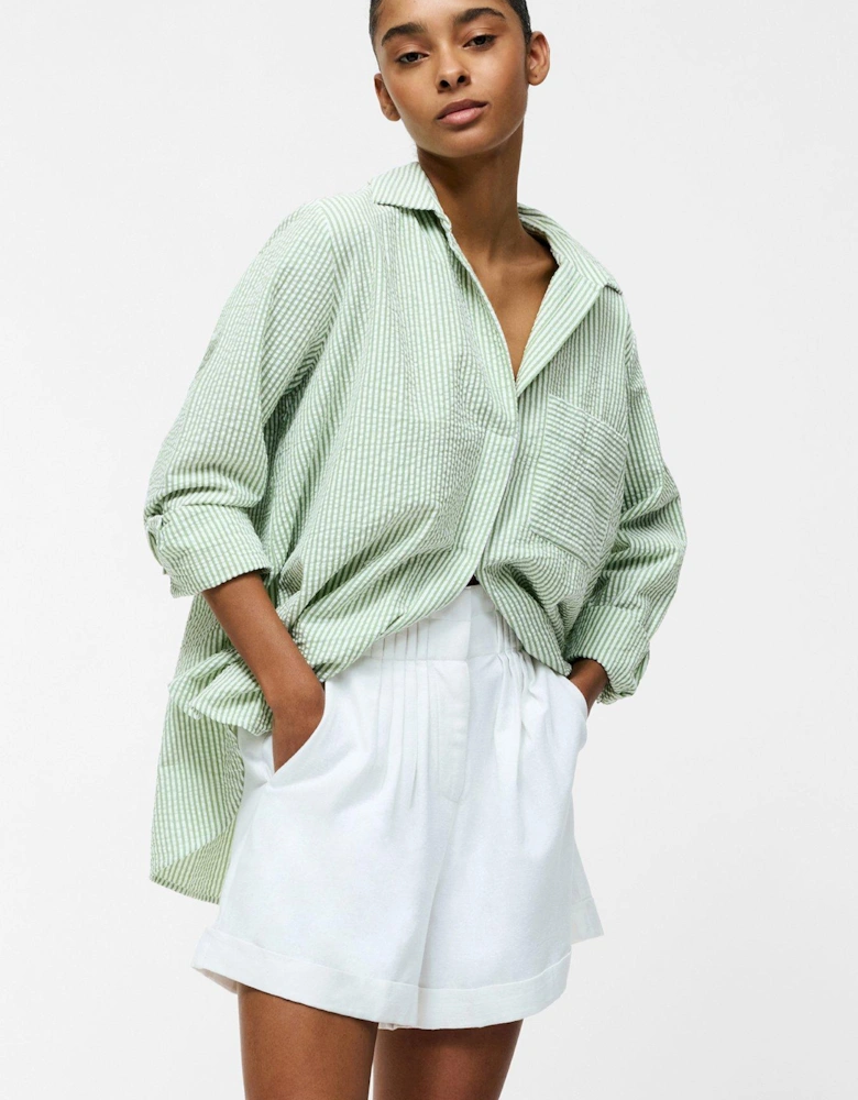 Cotton Blend Ruffled Loose Pleated Shorts