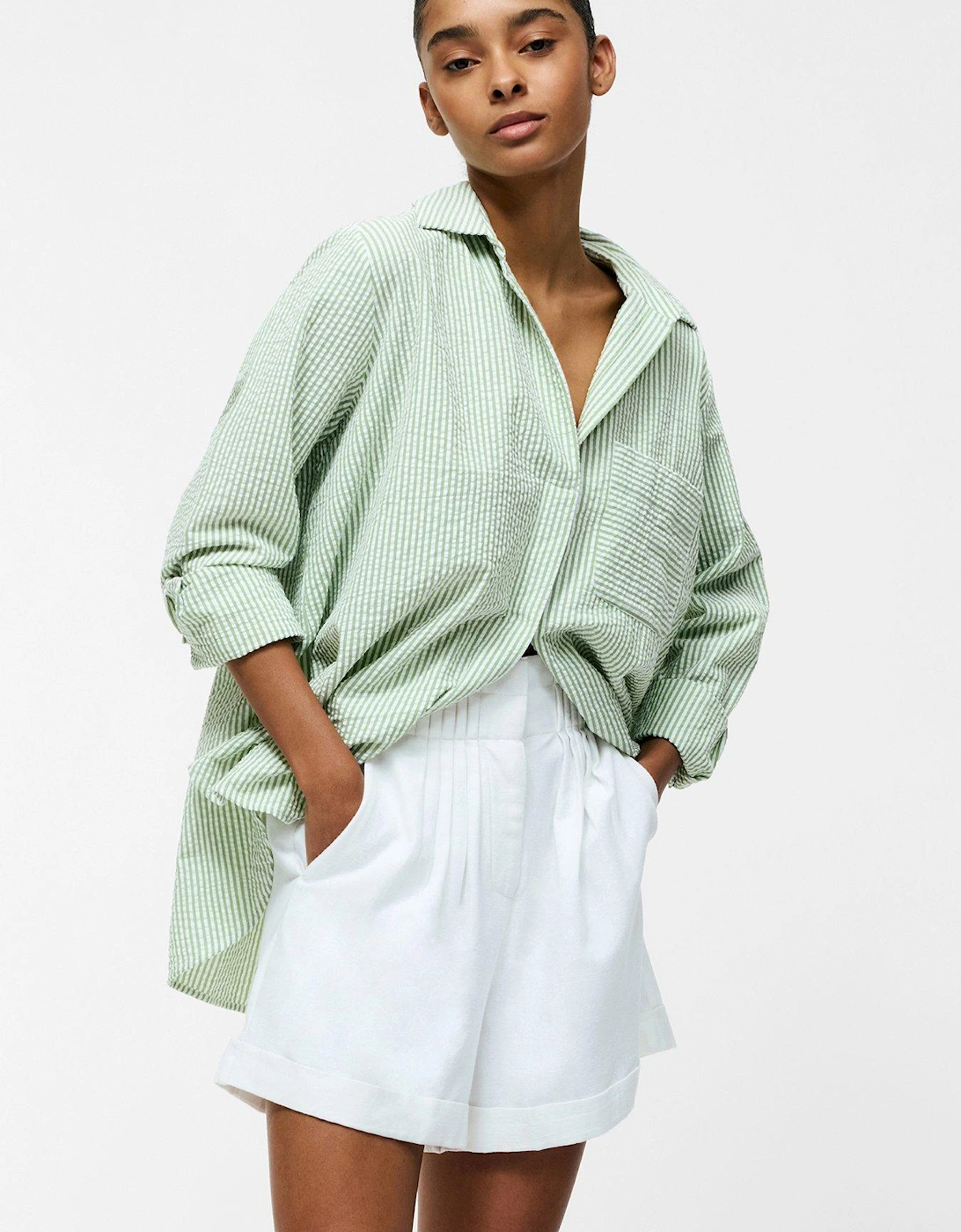 Cotton Blend Ruffled Loose Pleated Shorts, 2 of 1