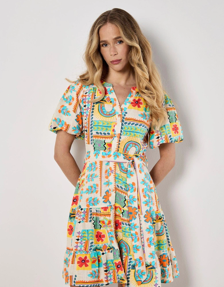 Tropical Animation Puff Slv Dres