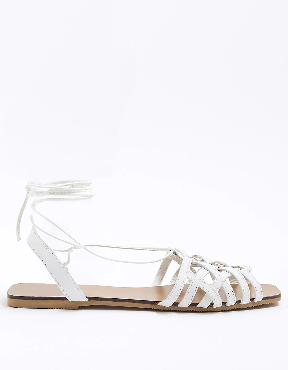 Leather Wide Fit Caged Tie Up Sandals, 2 of 1