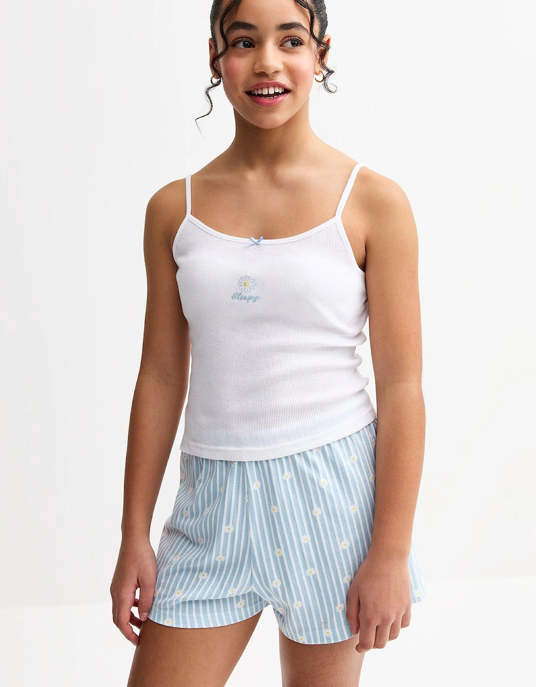 Girls Daisy Embroidered Rib Cami Pyjama Set - White, 2 of 1