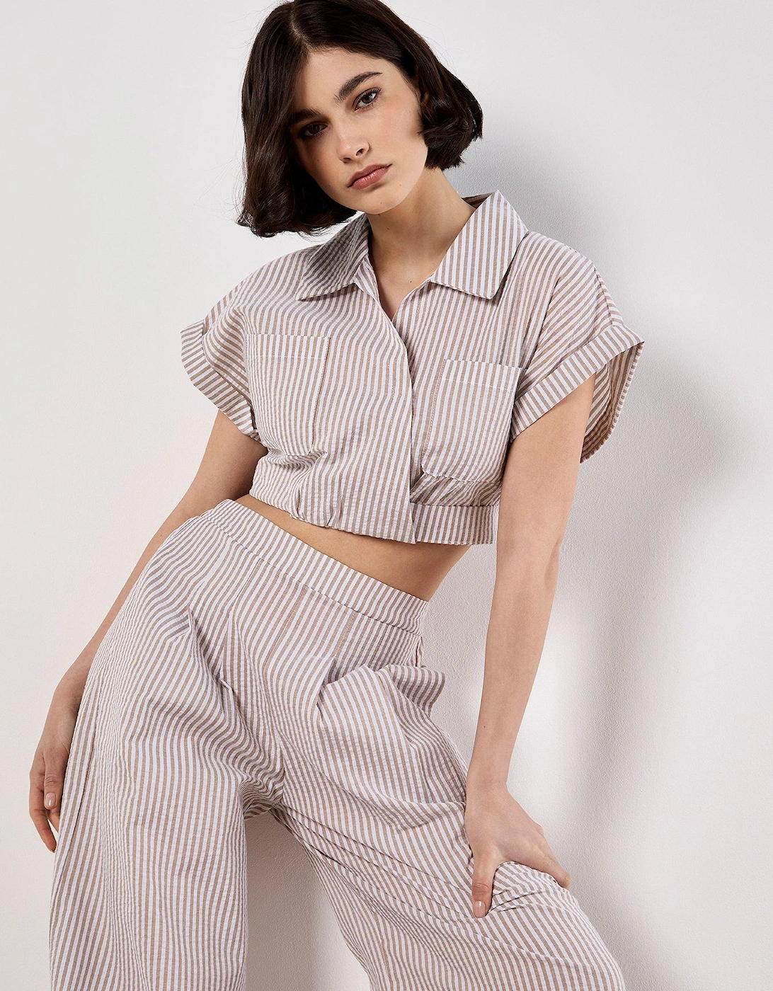 Stripe Seersucker Crop Top - Cream, 2 of 1
