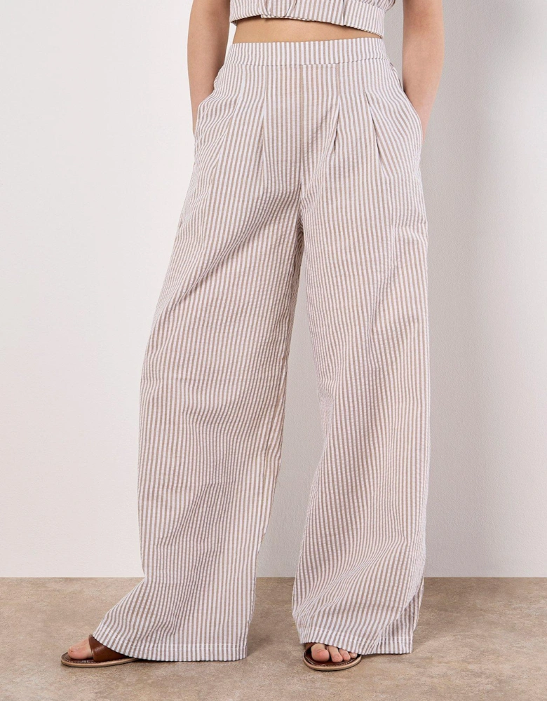 Stripe Seersucker Pleat Trouser - Cream