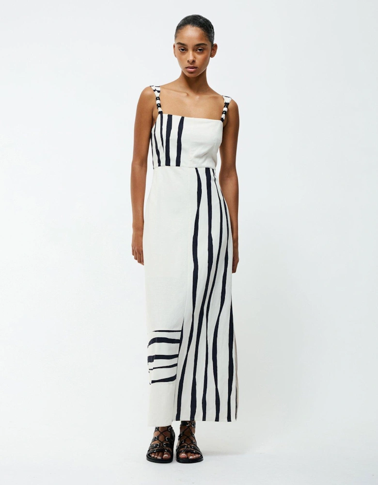 Cotton Blend Stripe Beaded Strap Maxi Dress