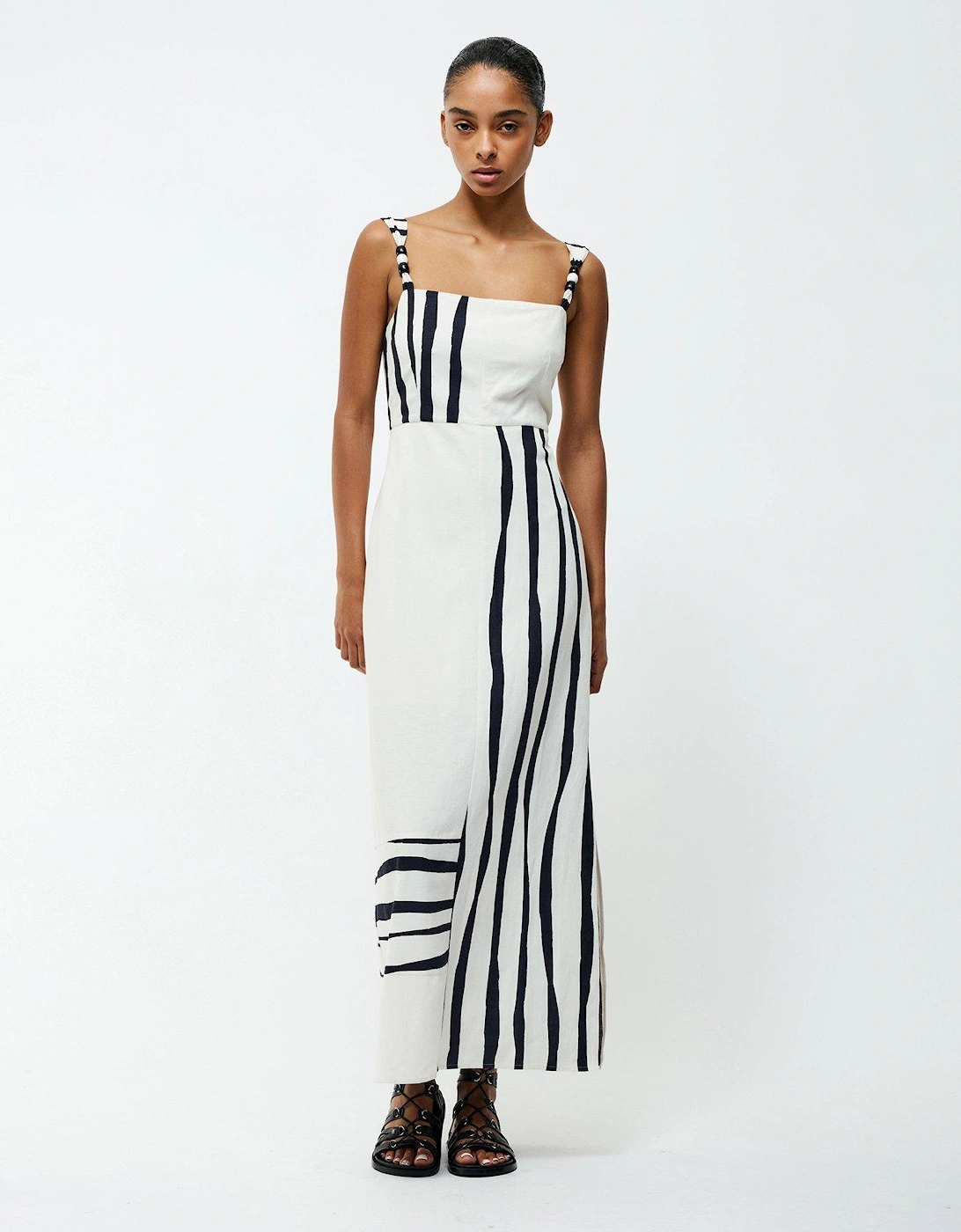 Cotton Blend Stripe Beaded Strap Maxi Dress, 2 of 1