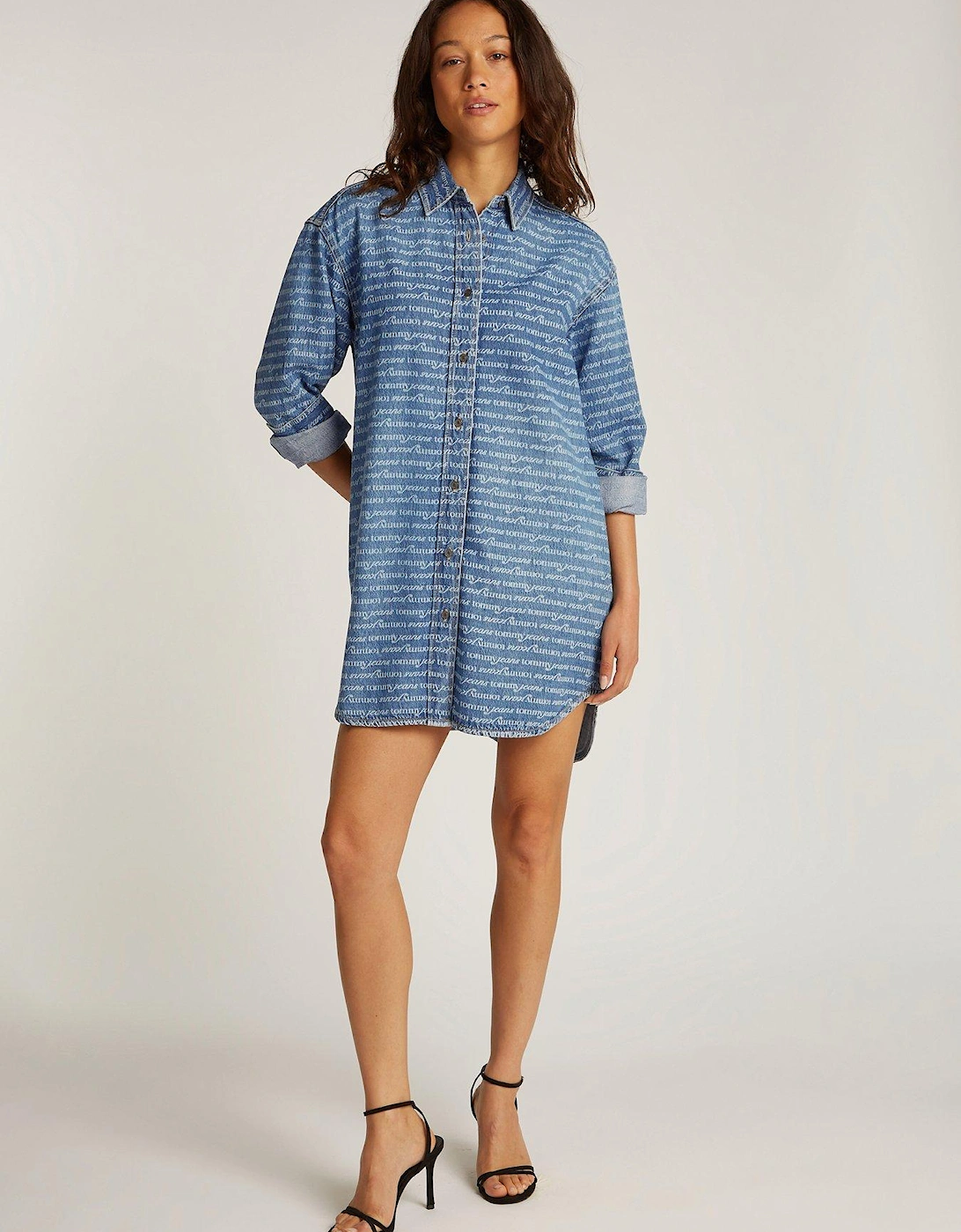 Logo Printed Denim Shirt Dress - Blue, 2 of 1