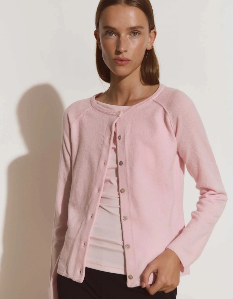 Laica long sleeve O neck raglan cardigan in peek a boo pink