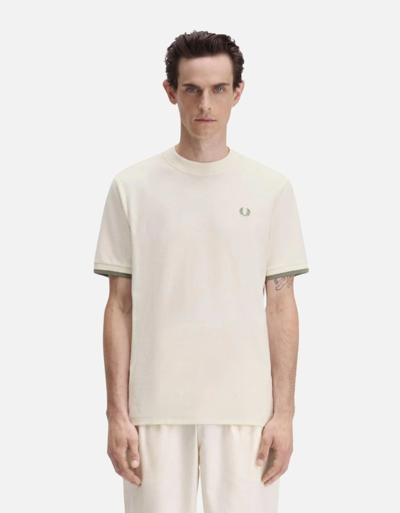 Tipped Cuff Pique T-Shirt - Light Ecru