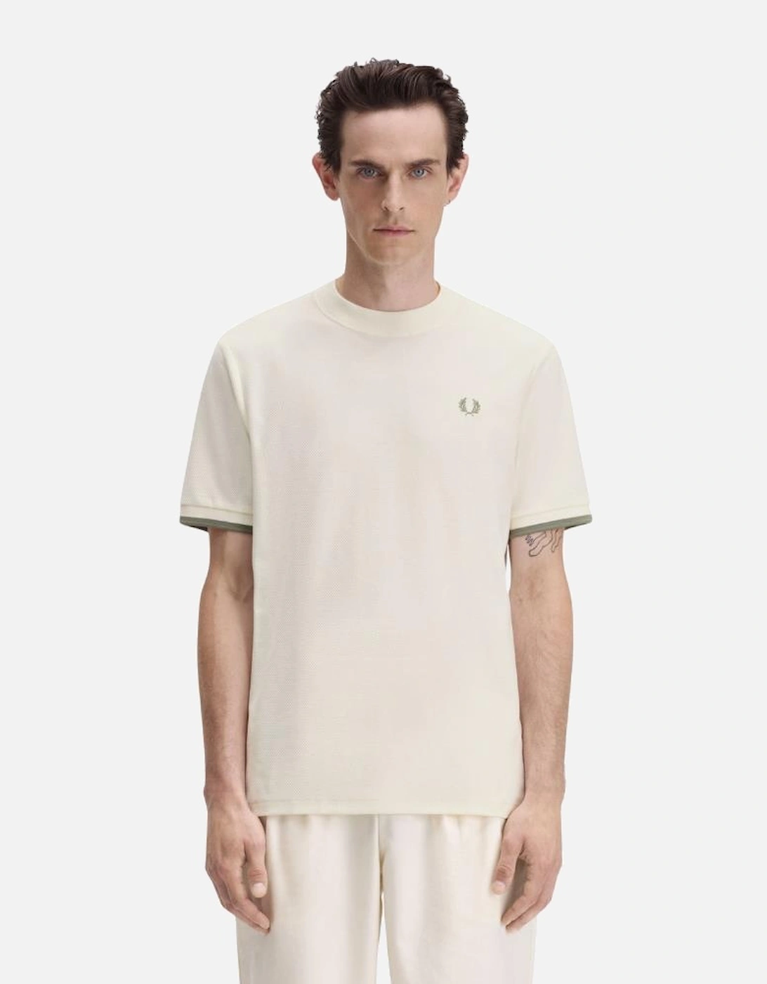 Tipped Cuff Pique T-Shirt - Light Ecru
